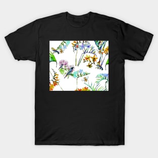 Watercolor Flowers Birds and Bees T-Shirt